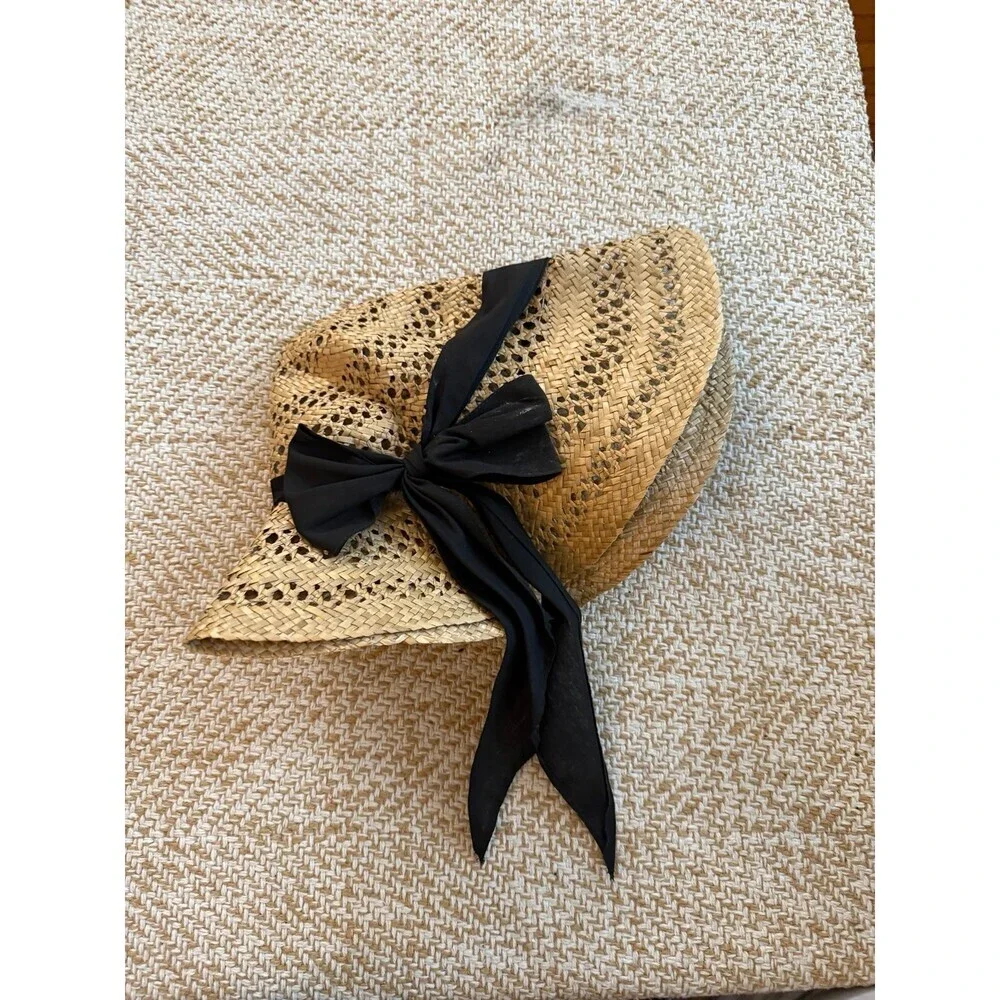 Woven Straw Sun Hat with Black Ribbon Bow